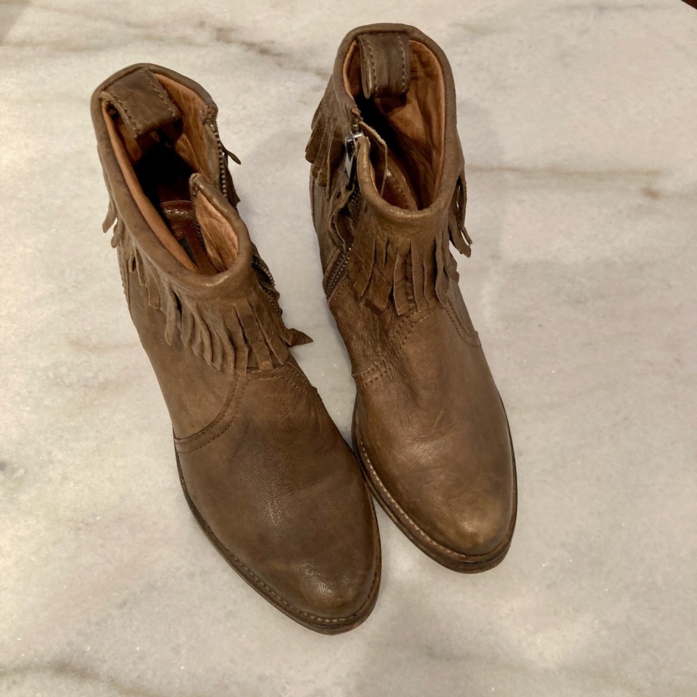 All Saints Cuban Fringed Leather Ankle Booties - Picture 3 of 16
